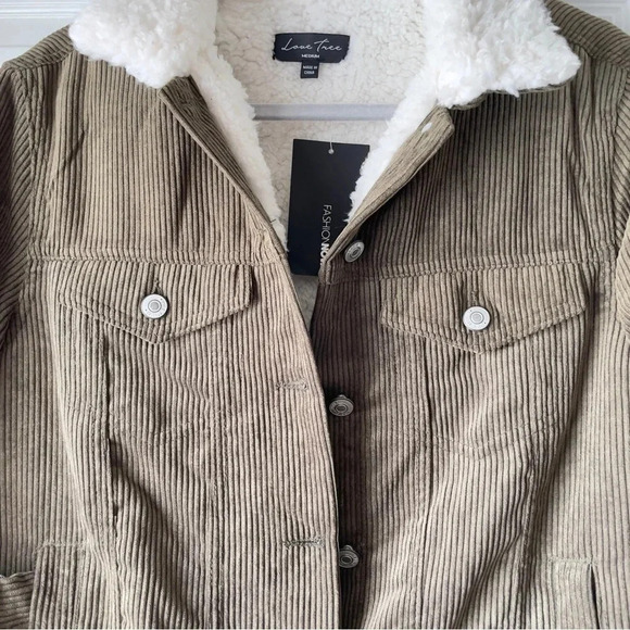 FASHION NOVA Living Without You Corduroy Sherpa Trucker Jacket Olive Size Medium - Picture 8 of 12
